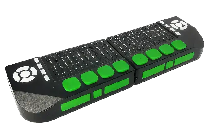 Two Cadence tactile Braille tablets connected side-by-side to form a wider horizontal display.
