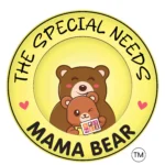 Circular yellow logo reading "THE SPECIAL NEEDS MAMA BEAR" featuring cartoon illustrations of a mother bear holding a smaller cub.